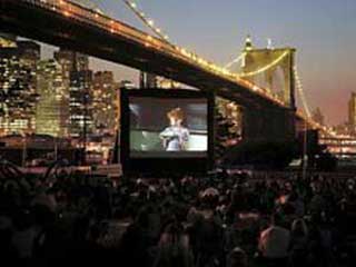 Inflatable screen is waiting for the sun to go down in Santa Paula, Ca.