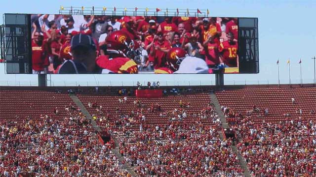Giant high-resolution LED screen in Coliseum arena in Los Angeles